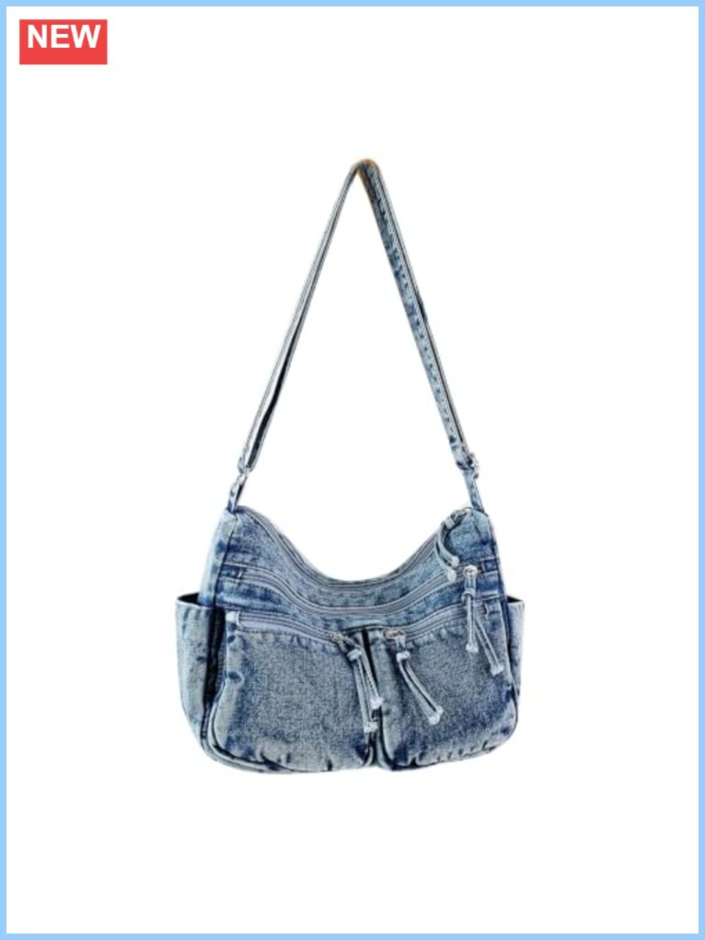 Vintage Y2K Washed Denim Crossbody Shoulder Bag Purse Hobo